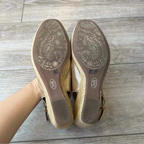 Sofft Gold Metallic Espadrilles Wedge Open Toe - Picture 10 of 16